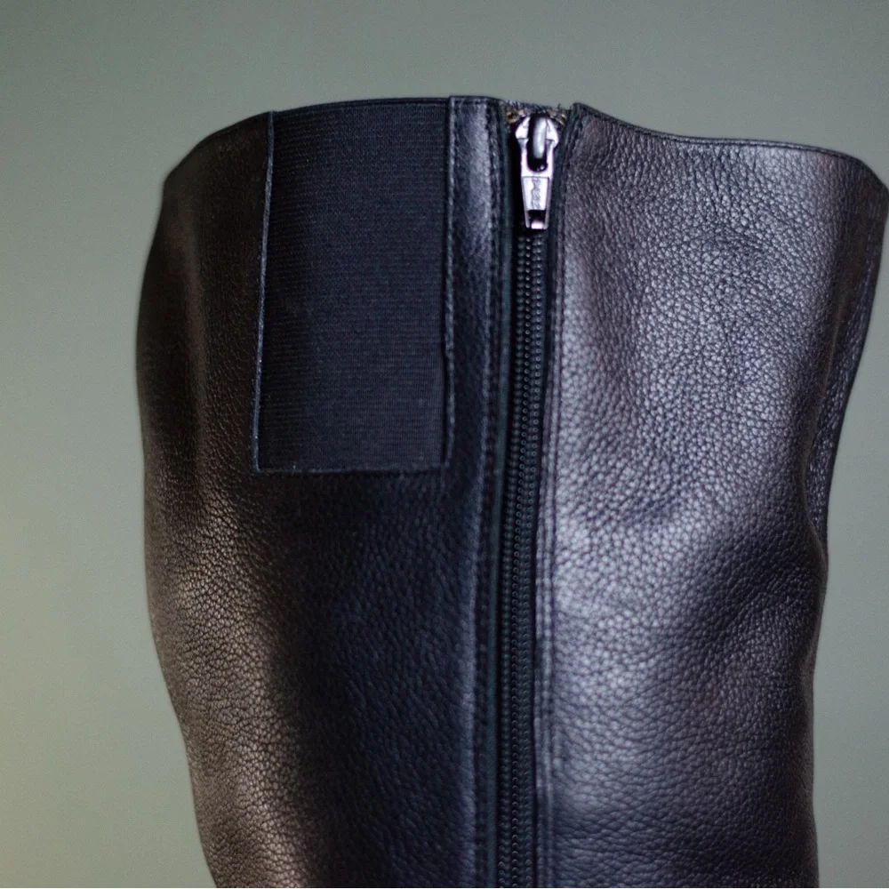 Black Leather Women's Wide Calf Moto Boots - Picture 5 of 9